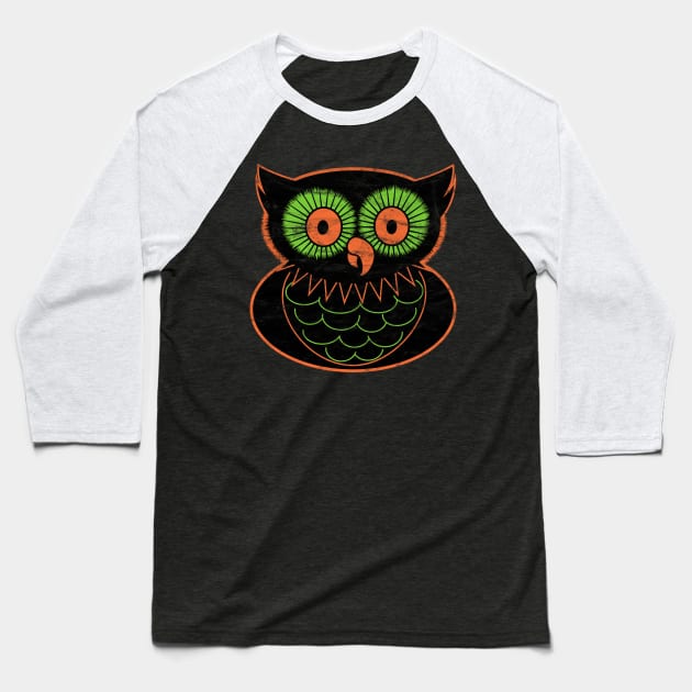 Vintage Halloween Owl Baseball T-Shirt by LMHDesigns
